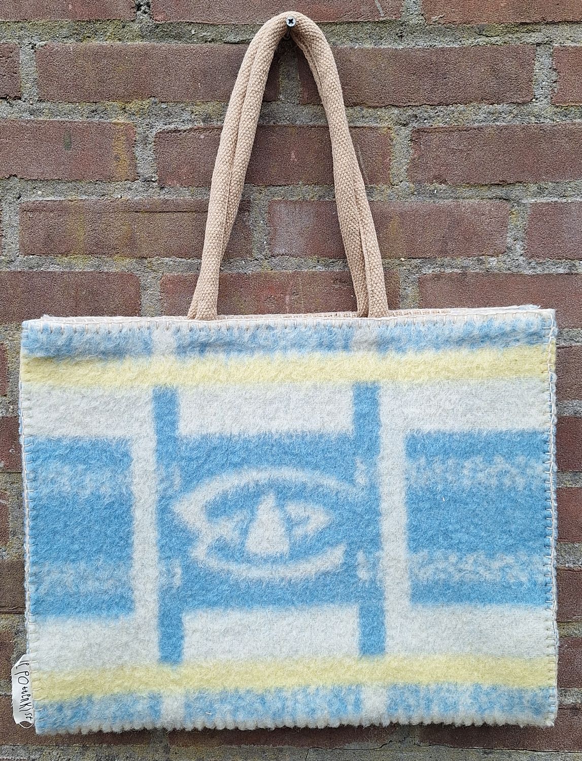Tas blauw met ecru en geel