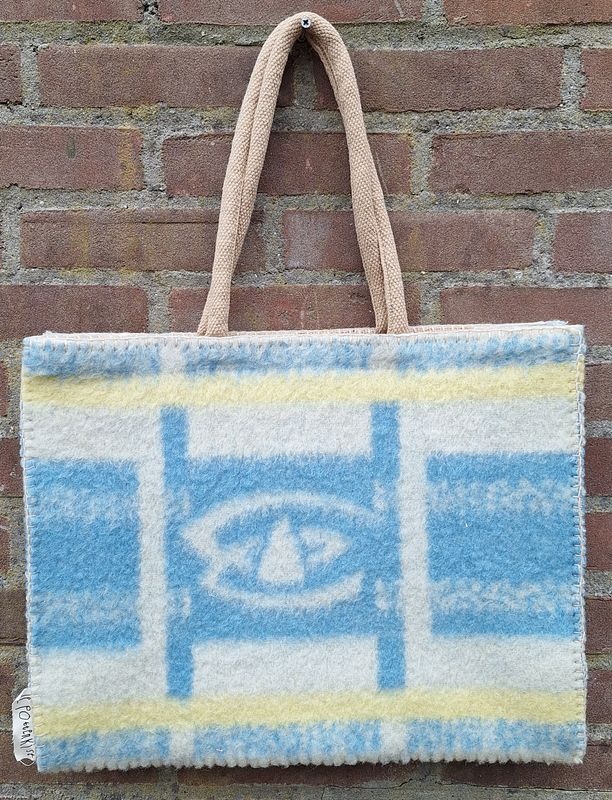 Tas blauw met ecru en geel