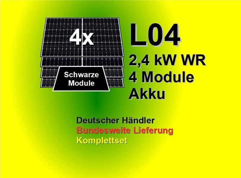 L04 Inselanlage: 4x Module 440Wp, LiFePO4-Batterie 2,56kWh, Hybrid 2,4kW