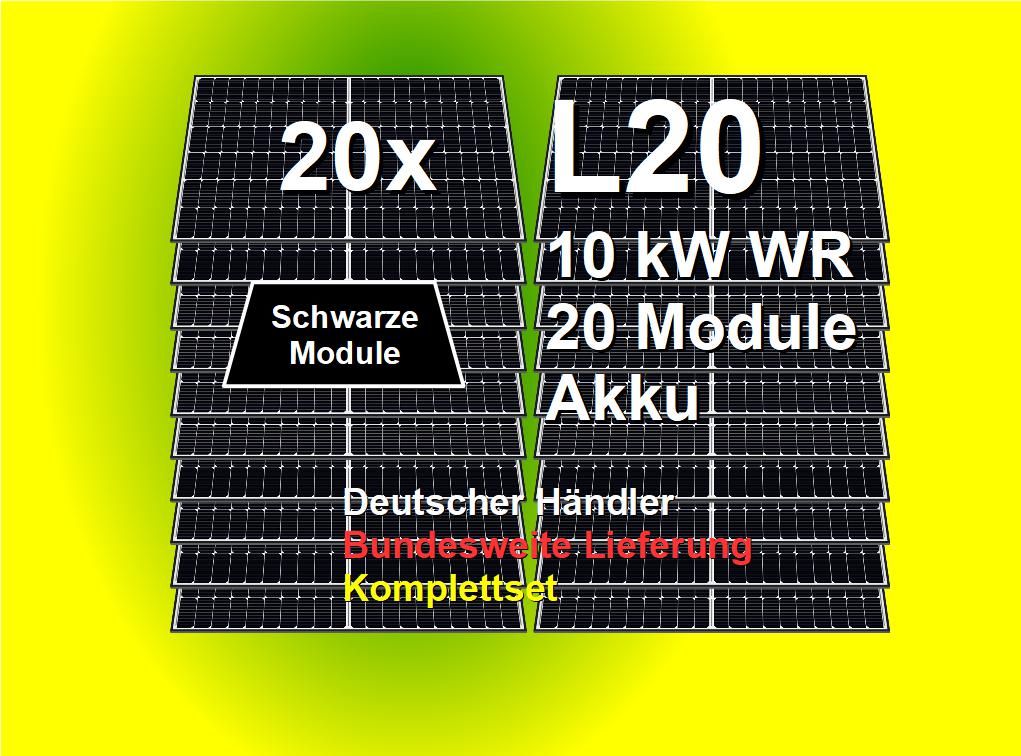 L20 Inselanlage: 20x Module 440W, LiFePO4-Batterien 10,24kWh, Hybrid 3-Phasig 10kW