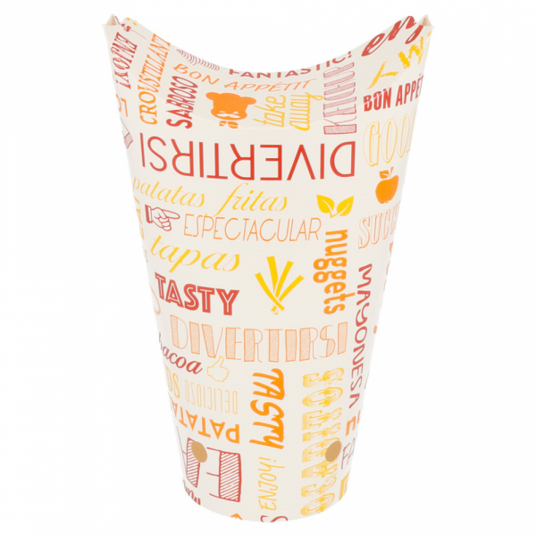 CONTENITORE PER FRITTI CHIUSO 'PAROLE' 22 OZ - 660 ML 220 + 18PE G/M2 8,5x18 CM BIANCO CARTONE (50 UNITÀ) CONTENITORE PER FRITTI CHIUSO 'PAROLE' 22 OZ - 660 ML 220 + 18PE G/M2 8,5x18 CM BIANCO CARTONE (50 UNITÀ)