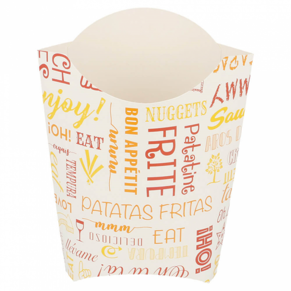CONTENITORE PER FRITTI JUMBO 'PAROLE' 165 G 250 G/M2 13,5x8,5x16 CM BIANCO CARTONE (1200 UNITÀ) CONTENITORE PER FRITTI JUMBO 'PAROLE' 165 G 250 G/M2 13,5x8,5x16 CM BIANCO CARTONE (1200 UNITÀ)
