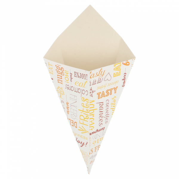 CONI PER FRITTI 'PAROLE' 250 G 250 G/M2 16x27 CM BIANCO CARTONE (1200 UNITÀ) CONI PER FRITTI 'PAROLE' 250 G 250 G/M2 16x27 CM BIANCO CARTONE (1200 UNITÀ)