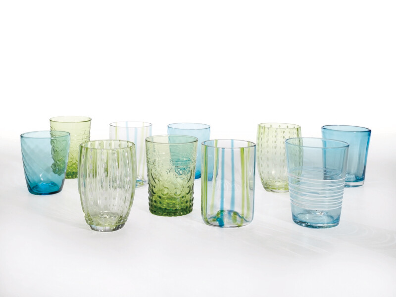 Zafferano - 6 Tumbler - Melting pot - bicolore - decori assortiti - Verde e acquamarina Zafferano - 6 Tumbler - Melting pot - bicolore - decori assortiti - Verde e acquamarina