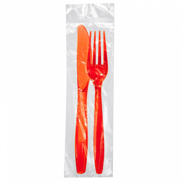 FORCHETTA E COLTELLO IMBUSTATI 19 CM ROSSO PS (500 UNITÀ)