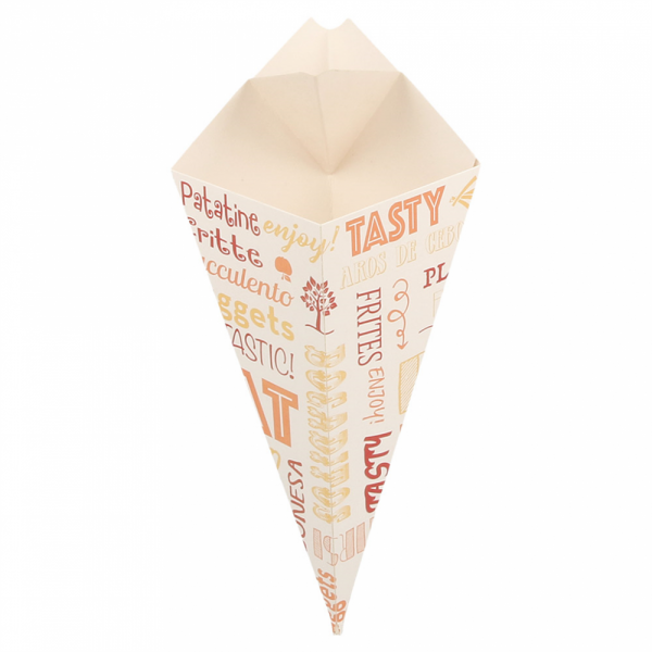 CONI CON SPAZIO PER SALSE 'PAROLE' 100 G 275 G/M2 22x12,5 CM BIANCO CARTONE (1600 UNITÀ) CONI CON SPAZIO PER SALSE 'PAROLE' 100 G 275 G/M2 22x12,5 CM BIANCO CARTONE (1600 UNITÀ)