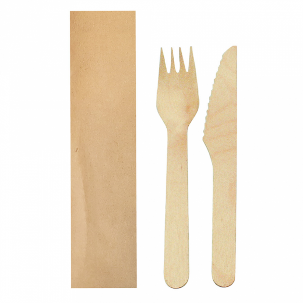 SET FORCHETTA, COLTELLO IMBUSTATI KRAFT 'MAKAN' 16 CM NATURALE LEGNO (100 UNITÀ) SET FORCHETTA, COLTELLO IMBUSTATI KRAFT 'MAKAN' 16 CM NATURALE LEGNO (100 UNITÀ)