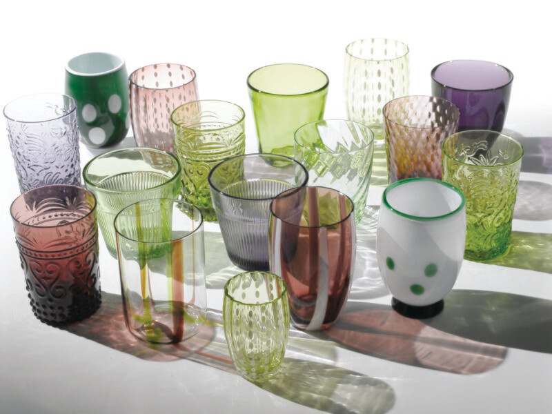 Zafferano - 6 Tumbler - Melting pot - bicolore - decori assortiti - Verde e ametista Zafferano - 6 Tumbler - Melting pot - bicolore - decori assortiti - Verde e ametista