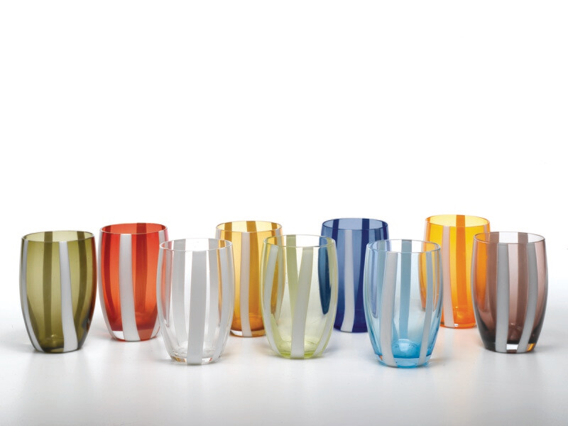 Zafferano - 6 Tumbler - vetro colorato in massa - Gessato - colori assortiti Zafferano - 6 Tumbler - vetro colorato in massa - Gessato - colori assortiti