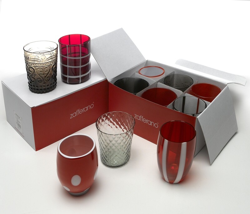 Zafferano - 6 Tumbler - Melting pot - bicolore - decori assortiti - Grigio e rosso Zafferano - 6 Tumbler - Melting pot - bicolore - decori assortiti - Grigio e rosso