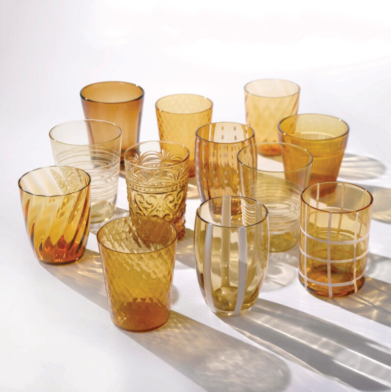 Zafferano - 6 Tumbler - Melting pot - monocolore - decori assortiti - Ambra Zafferano - 6 Tumbler - Melting pot - monocolore - decori assortiti - Ambra
