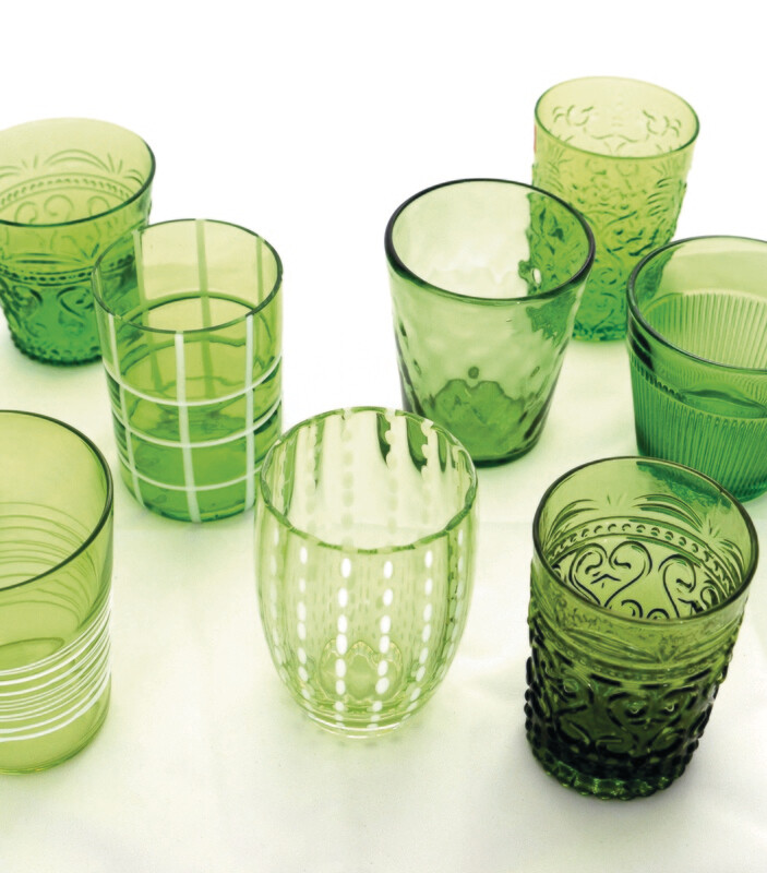 Zafferano - 6 Tumbler - Melting pot - monocolore - decori assortiti - Verde Zafferano - 6 Tumbler - Melting pot - monocolore - decori assortiti - Verde