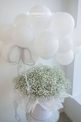 Baby's breath in a box with balloon