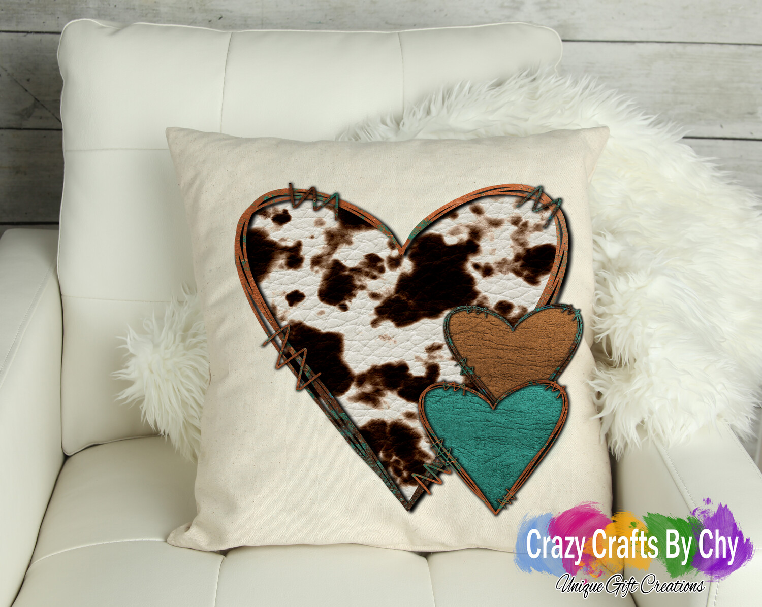 Cow Hide Heart Pillow