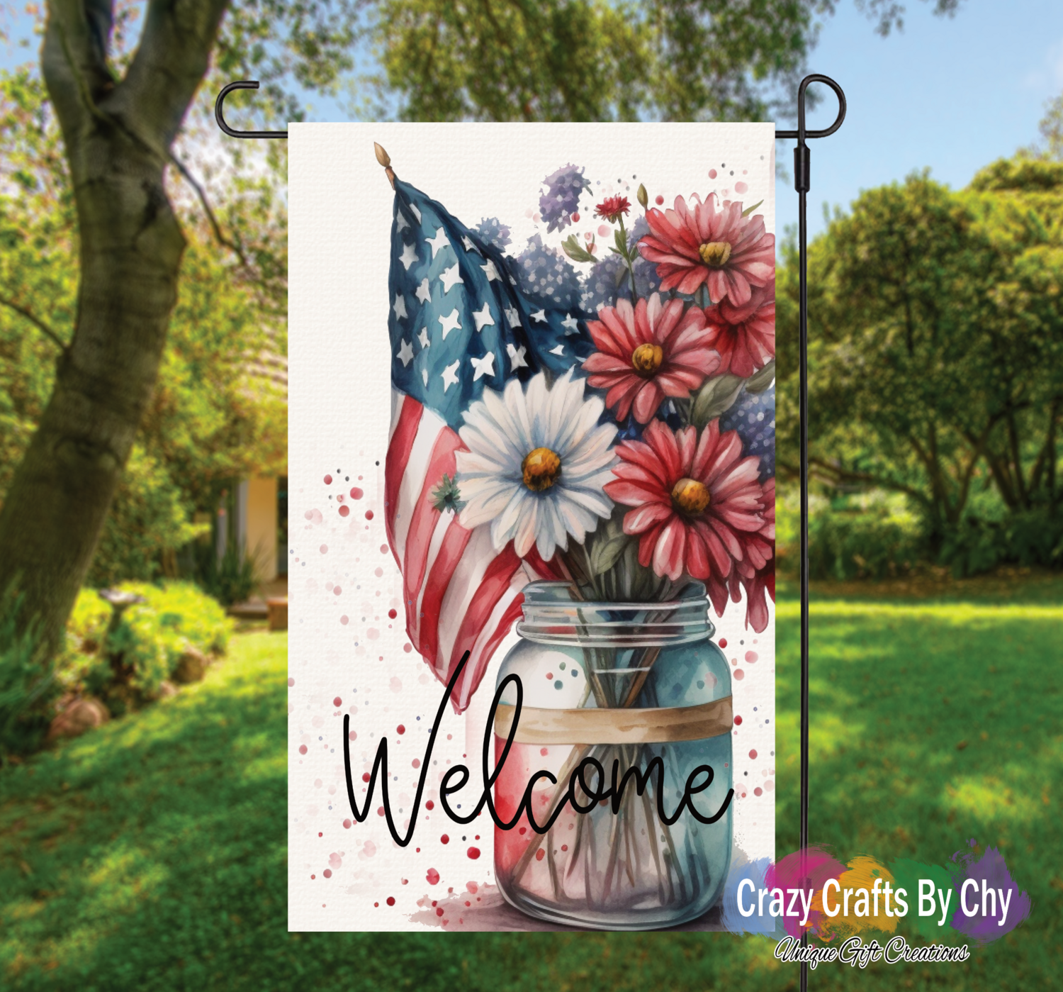 American Flag Flower Jar Garden Flag