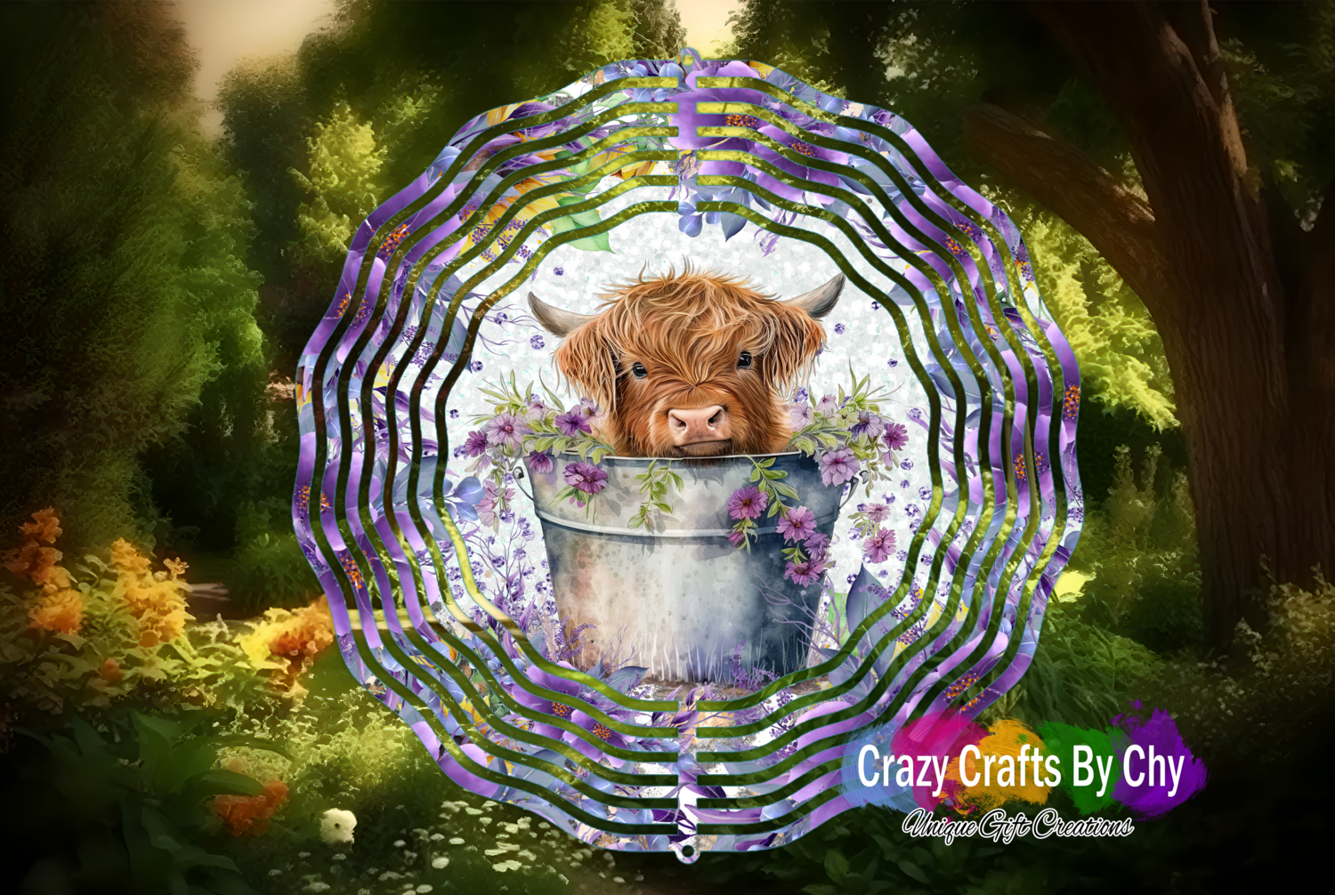 Purple Highland Cow Wind Spinner