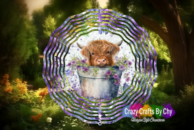 Purple Highland Cow Wind Spinner