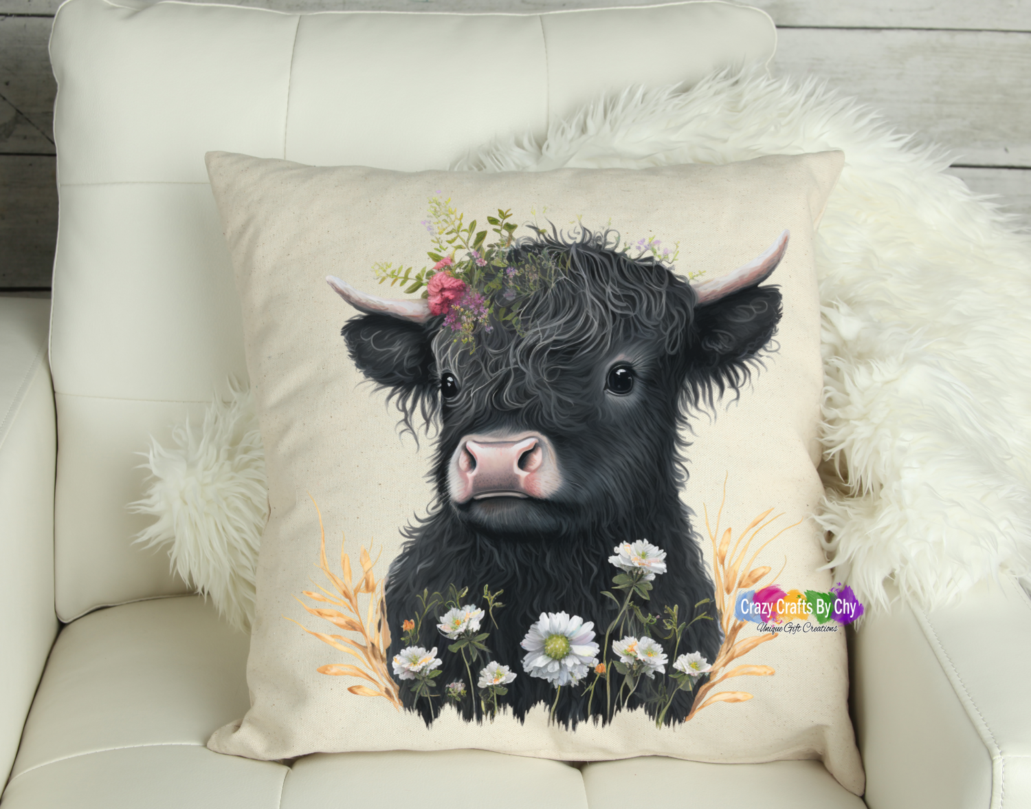 Black Highland Cow Pillow
