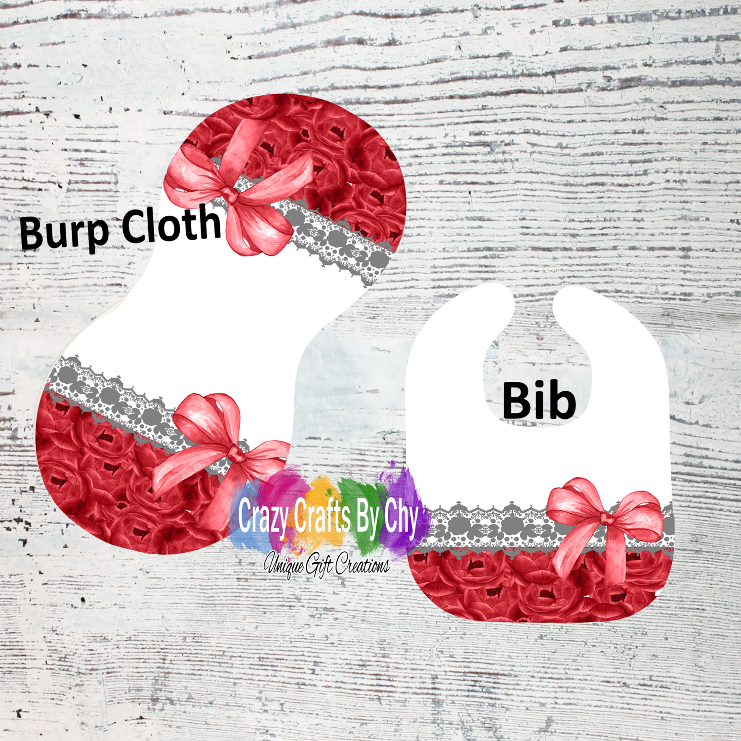 Roses &amp; Bow Baby Girl Bib &amp; Burp Cloth