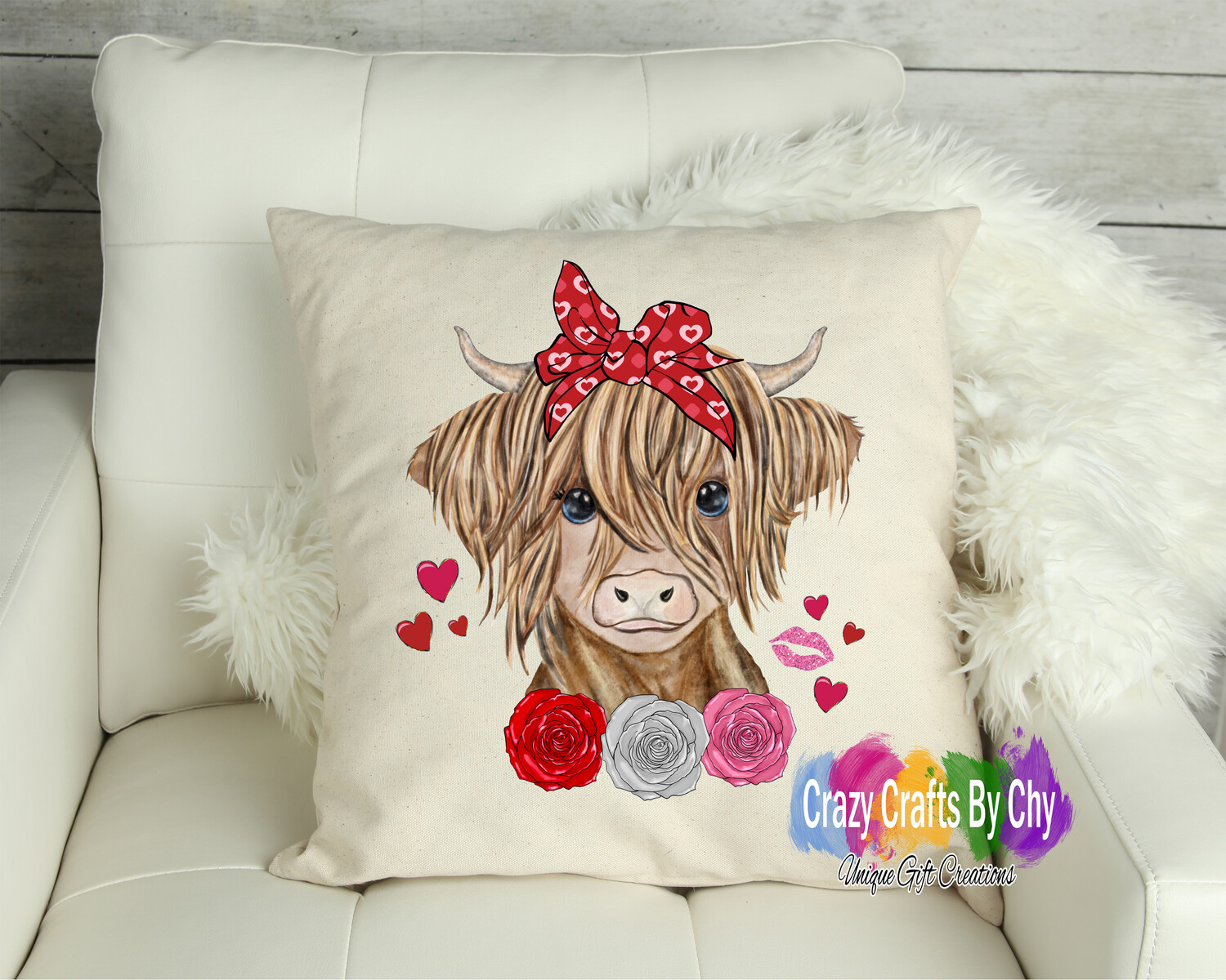 Highland Valentine cow pillow