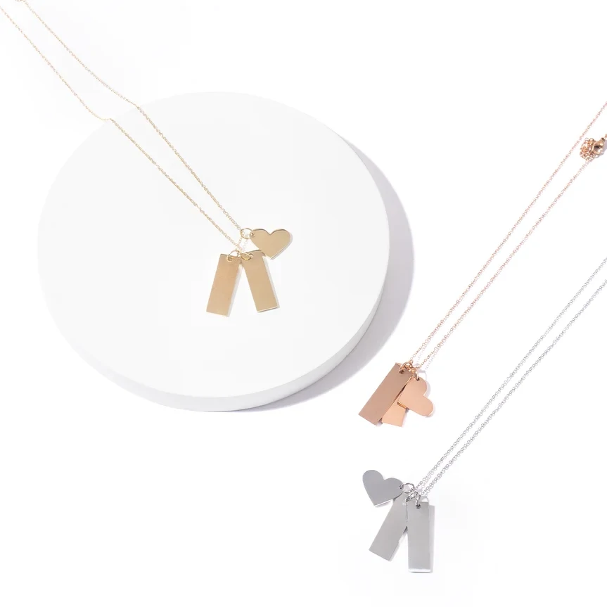 Stainless Steel Heart &amp; Bar Necklace