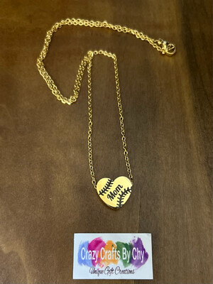 Heart Engraved Baseball Mom Necklace