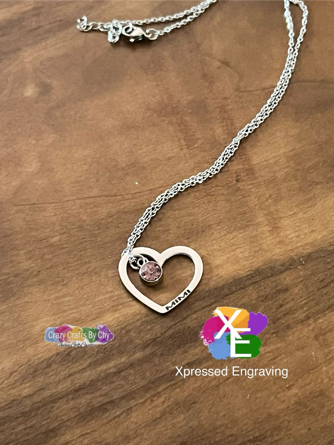 Stainless Steel Open Heart with Birthstone Charm (Silver Only) Necklace