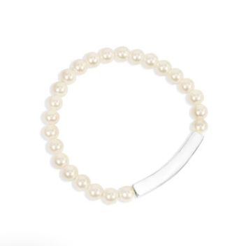 Pearl Engravable Stretch Curved Bar Bracelet
