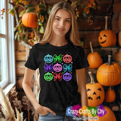 Neon Pumpkin and Bow T-shirt