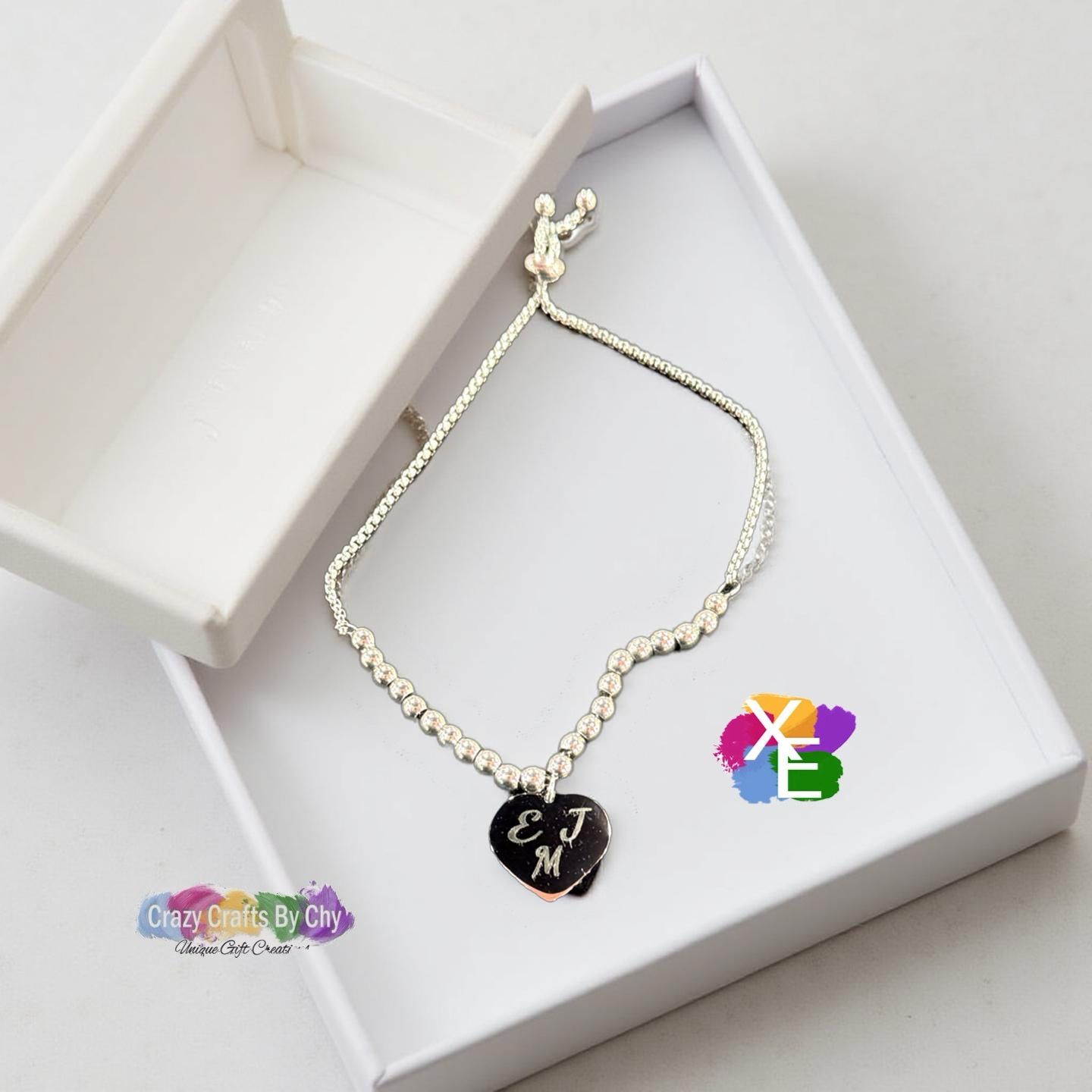 Engraved Fancy Heart Beaded Bracelet