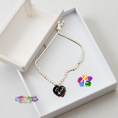 Engraved Fancy Heart Beaded Bracelet