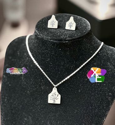 Custom Ear Tag Necklace &amp; Earring Set