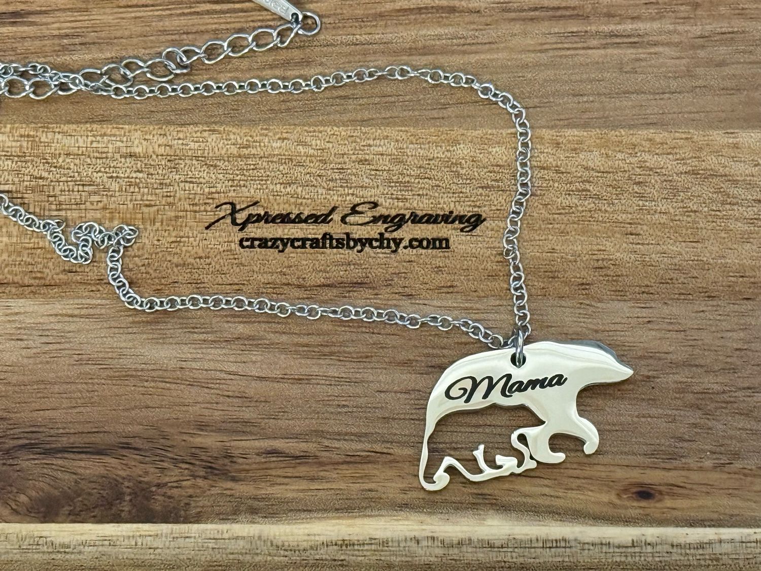 Mama Bear Cutout Engraved Necklace