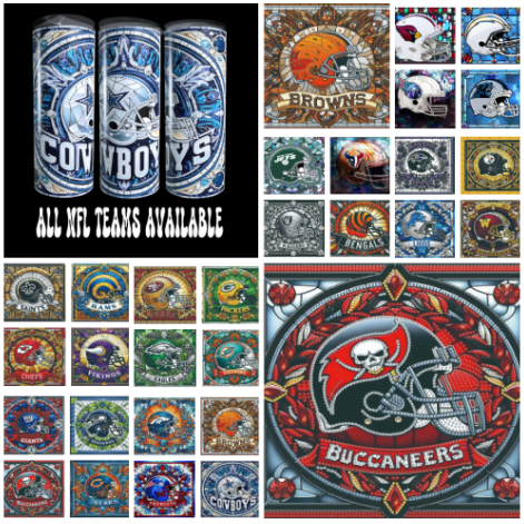 ALL 32 NFL TEAMS GEMSTONE TUMBLER *32 FILES*