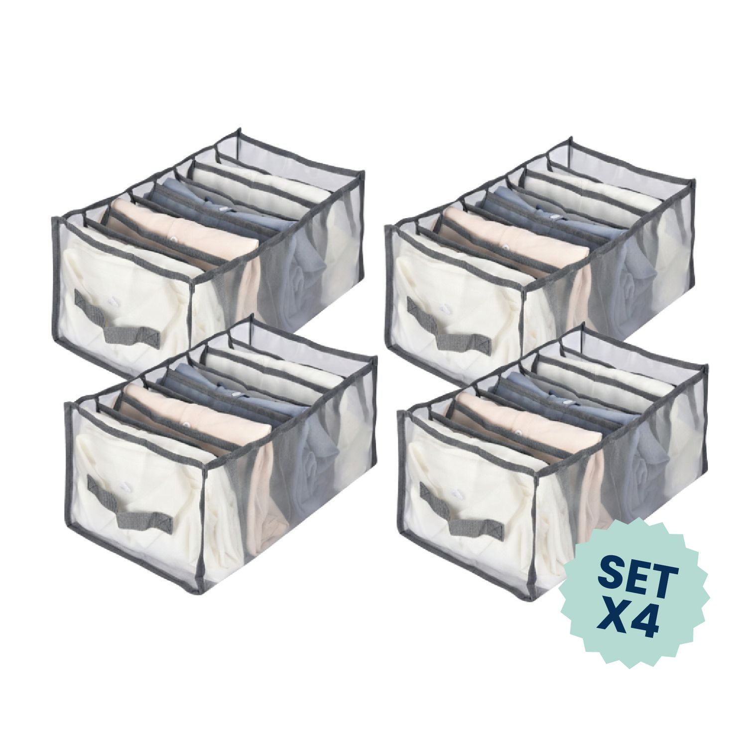 Set 4 organizadores de ropa - mesh (8 compartimentos)