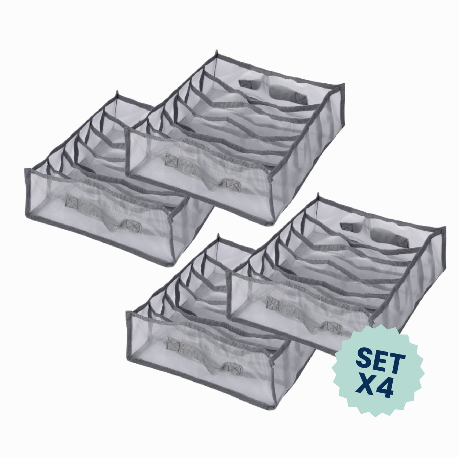 Set 4 organizadores de ropa - mesh (6 compartimentos)