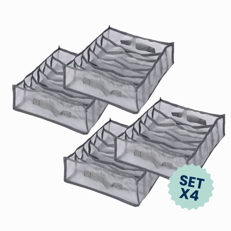 Set 4 organizadores de ropa - mesh (6 compartimentos)