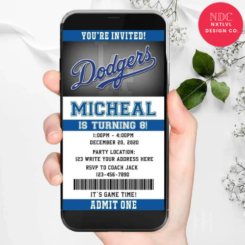 Los Angeles Dodgers Personalized Birthday Party Electronic Invitation