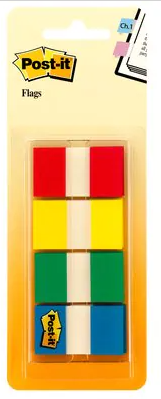 3M Post-it® Flags, Assorted Primary Colors, .94 in. Wide, 80/On-the-Go Dispenser