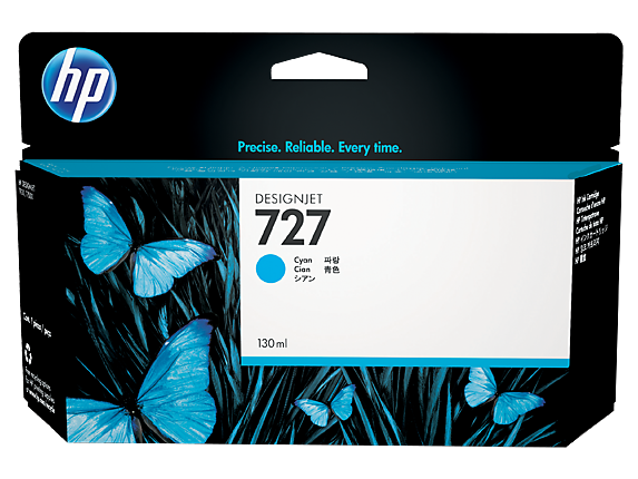 HP 727 130-ml Cyan DesignJet Ink Cartridge, B3P19A