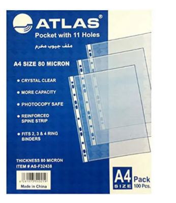 Atlas A4 Size Transparent Pockets, Polypropylene, 100&#39;s Pack