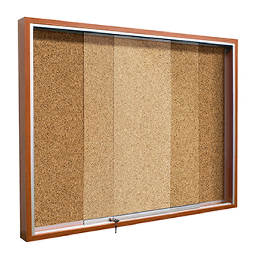 Lockable Cork Notice Board with Sliding Glass