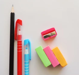 Pen, Pencils, Erasers, Sharpeners