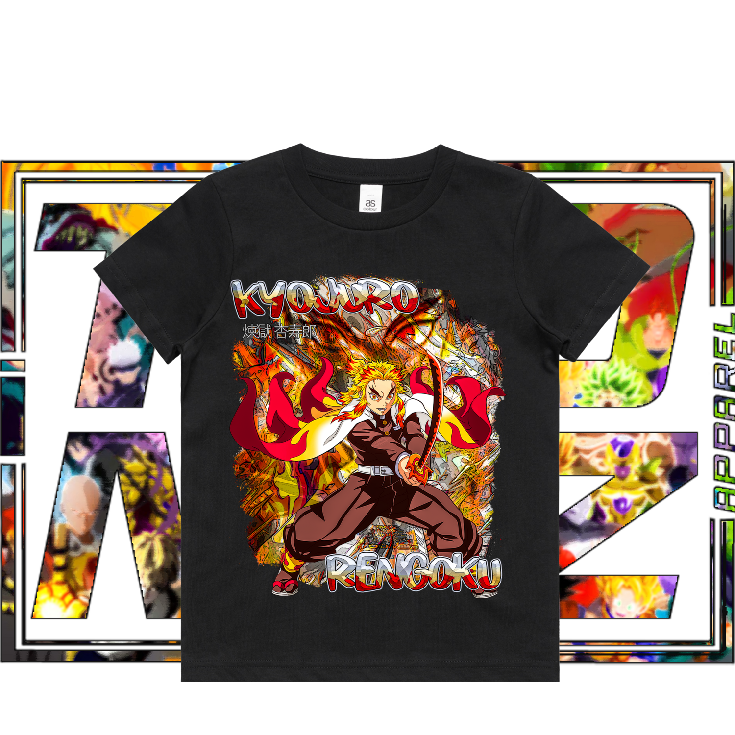 Rengoku - Kids, Colour: ASColour Kids Tee - Black