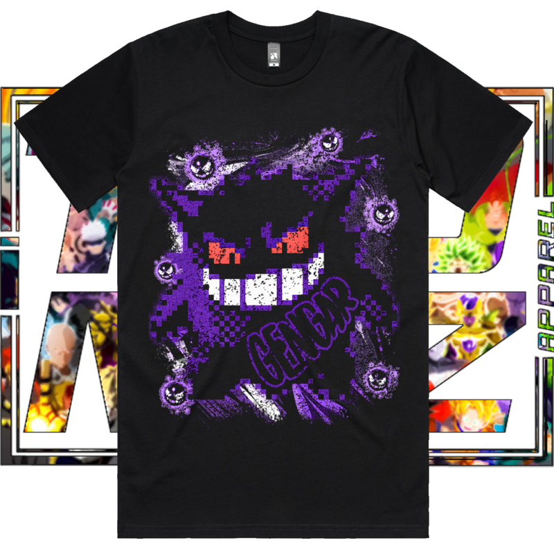 Retro Gengar, Style: Standard Classic Tee, Colour: Black