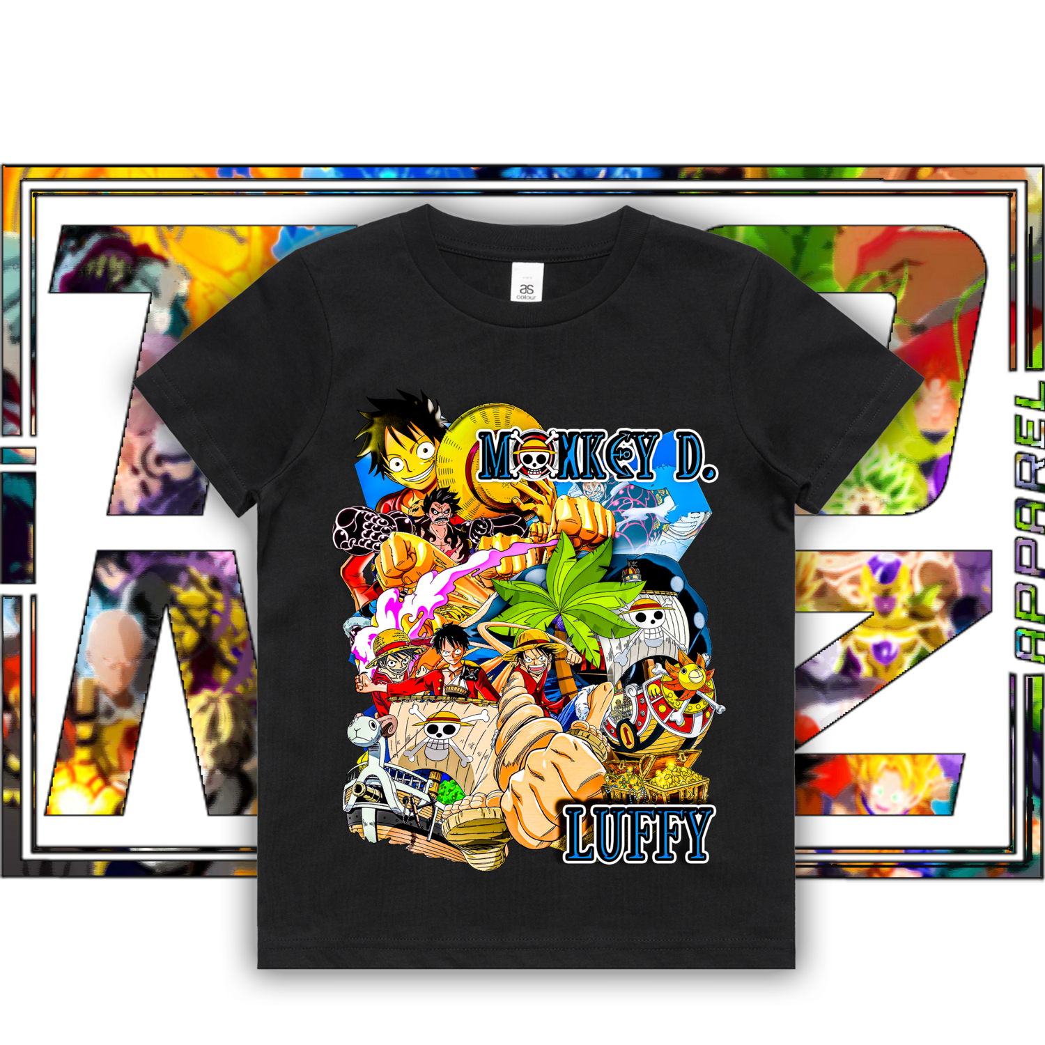 Luffy - Kids, Colour: ASColour Kids Tee - Black