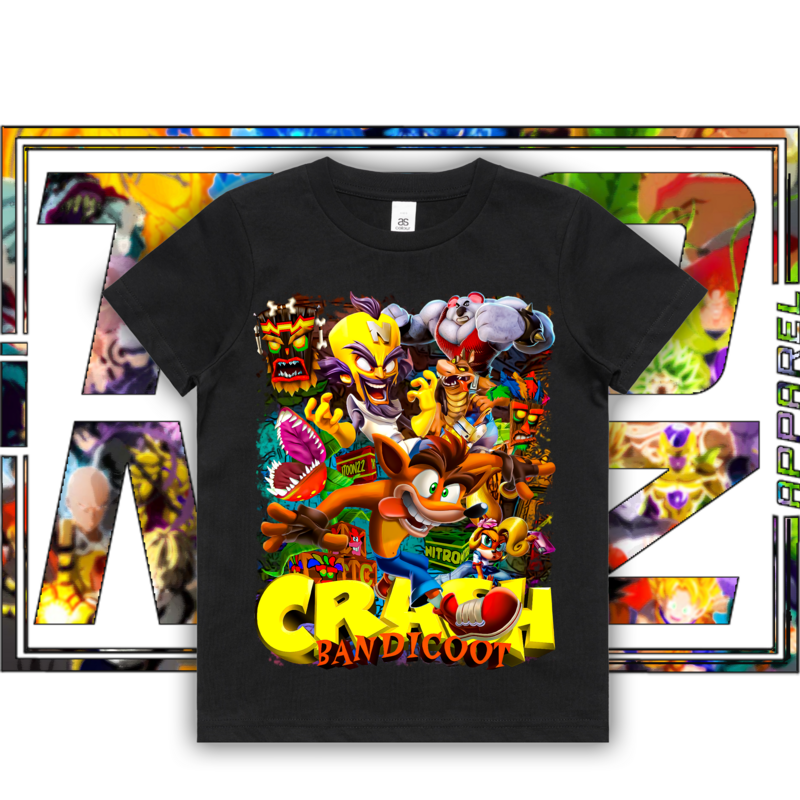 Crash Bandicoot - Kids, Colour: ASColour Kids Tee - Black