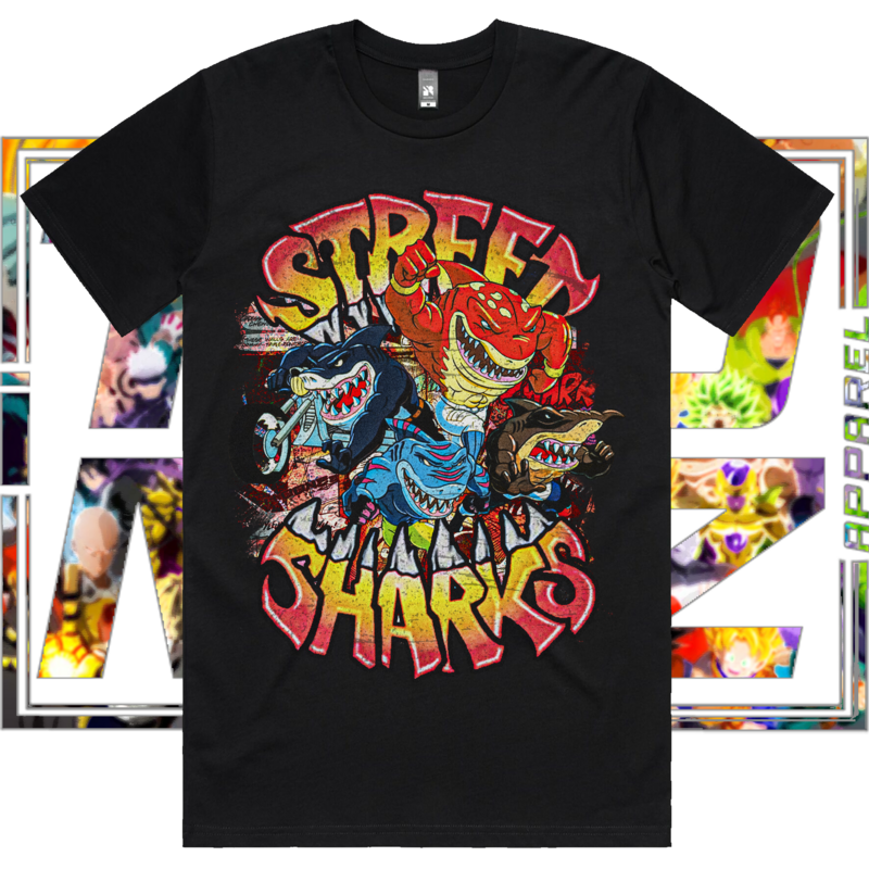 Street Sharks, Style: Standard Classic Tee, Colour: Black