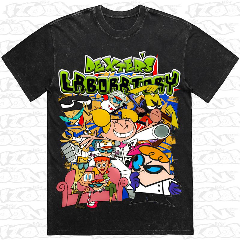 Dexter’s Laboratory artwork printed on AS Colour Heavy Stone Tee (front view)
