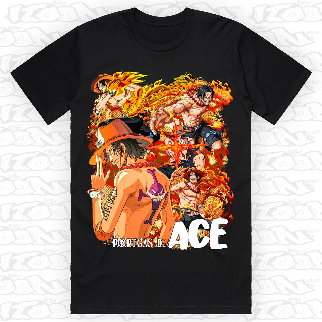 Portgas D. Ace, Style: Block Tee, Colour: Black